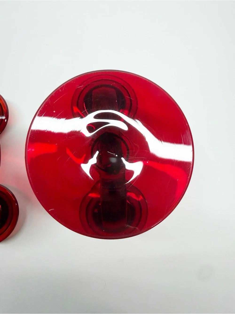 Rare 30s Vintage Fostoria Ruby Red Duo Art Deco Taper Candle Sticks Pair